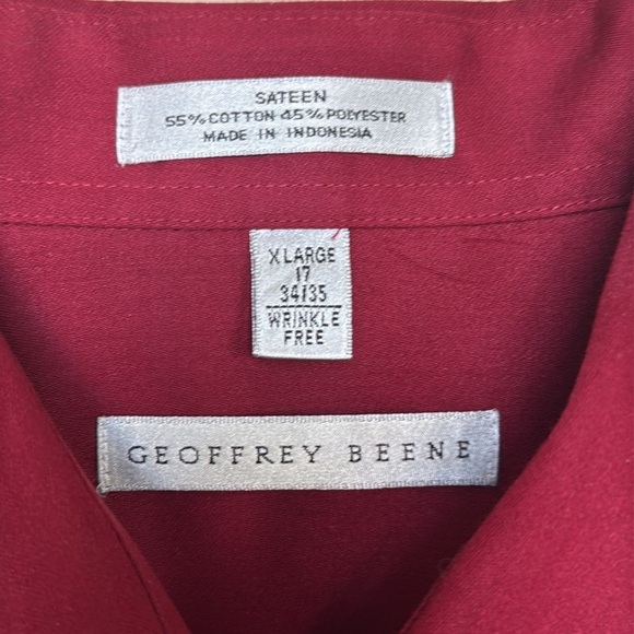 Geoffrey Beene sateen button up shirt red burgundy Long sleeved XL 17 34/35 - Picture 3 of 5